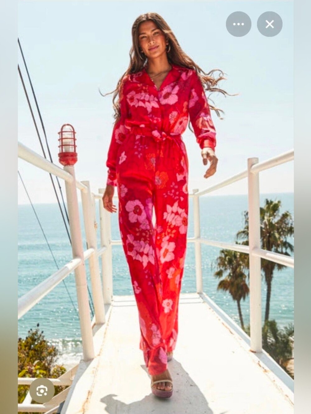 NWT$398 Trina Turk Red Pink Orange Floral Jumpsuit Belted Pockets 4